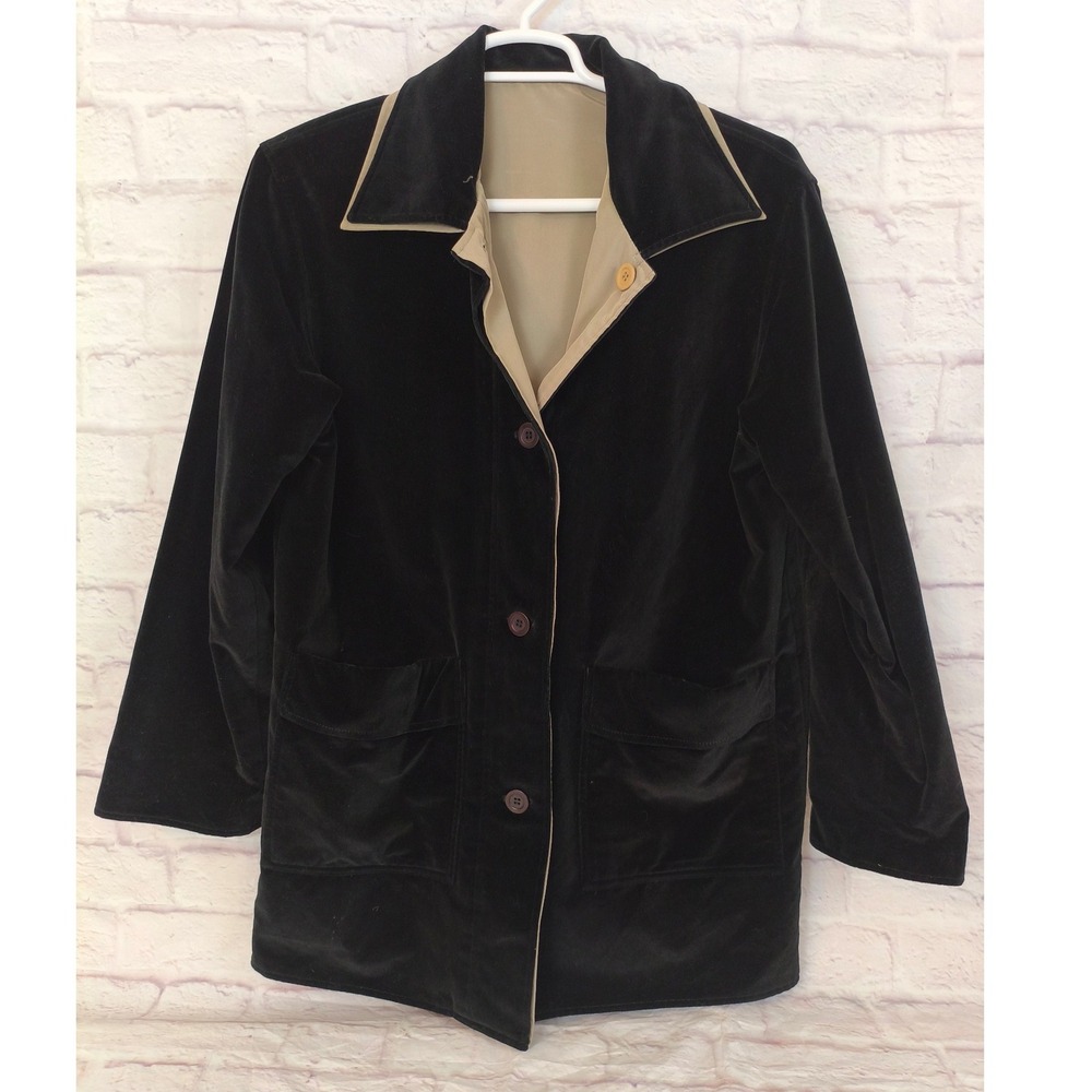VTG Carol Cohen Fits L/XL Reversible Black Velvet Tan Jacket SEE MEASUREMENTS!